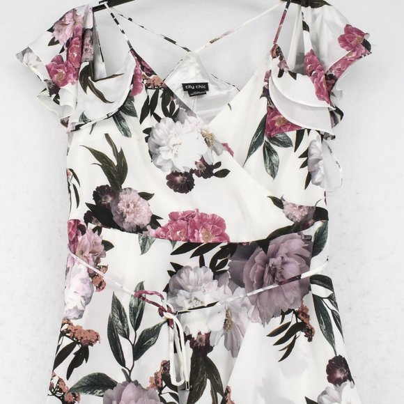 City Chic Maxi Dress Womens Plus White Cod-Shoulder Floral Print High-Low 14W - Picture 4 of 9